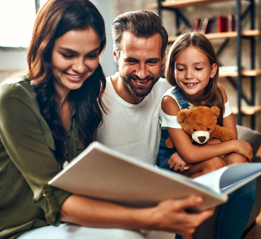 Happy family reading